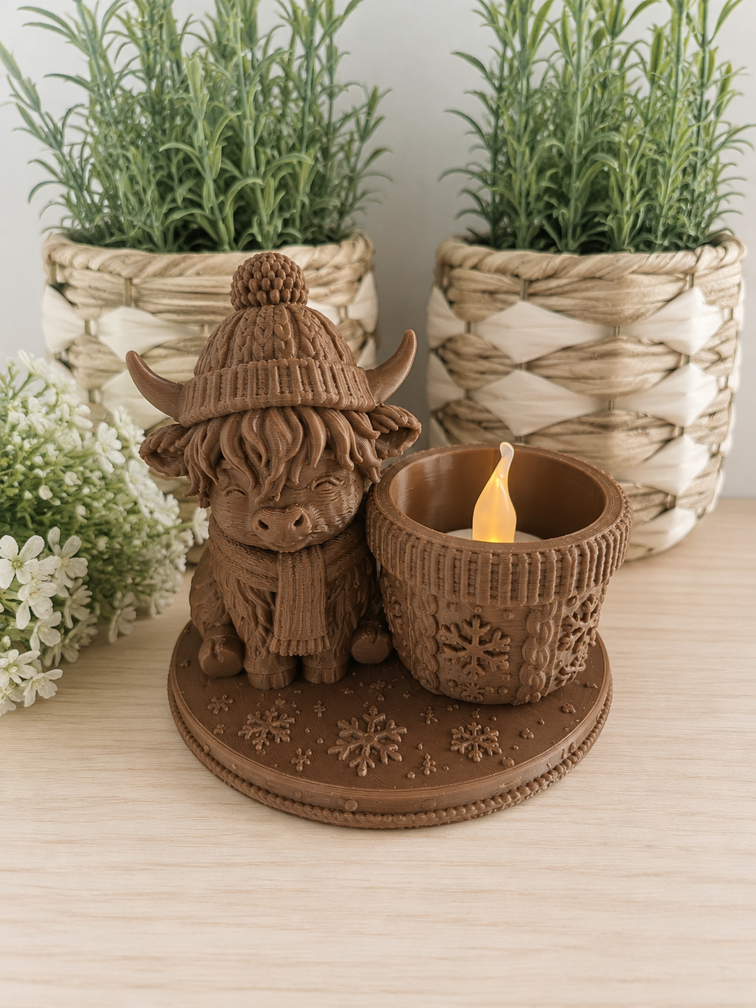 Schotse hooglander winterstyle waxinelichthouder