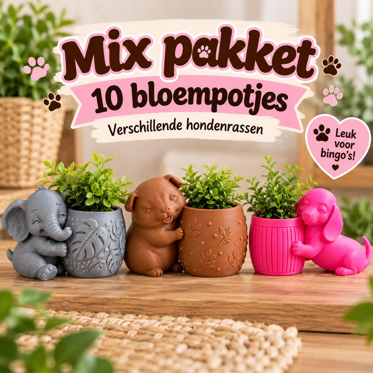 Mix van 10 bloempotjes met dieren