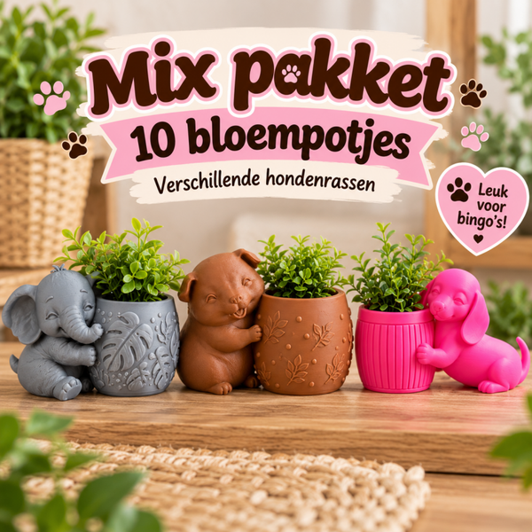 Mix van 10 bloempotjes met dieren