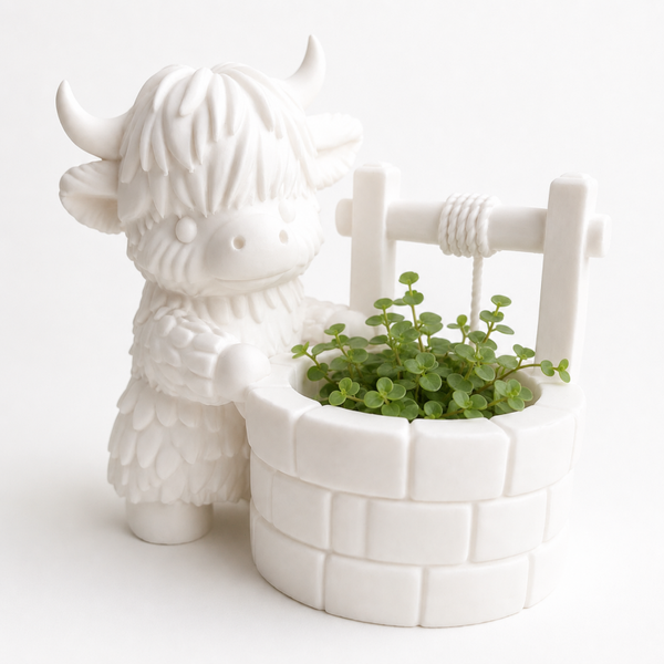 Schotse hooglander met waterput