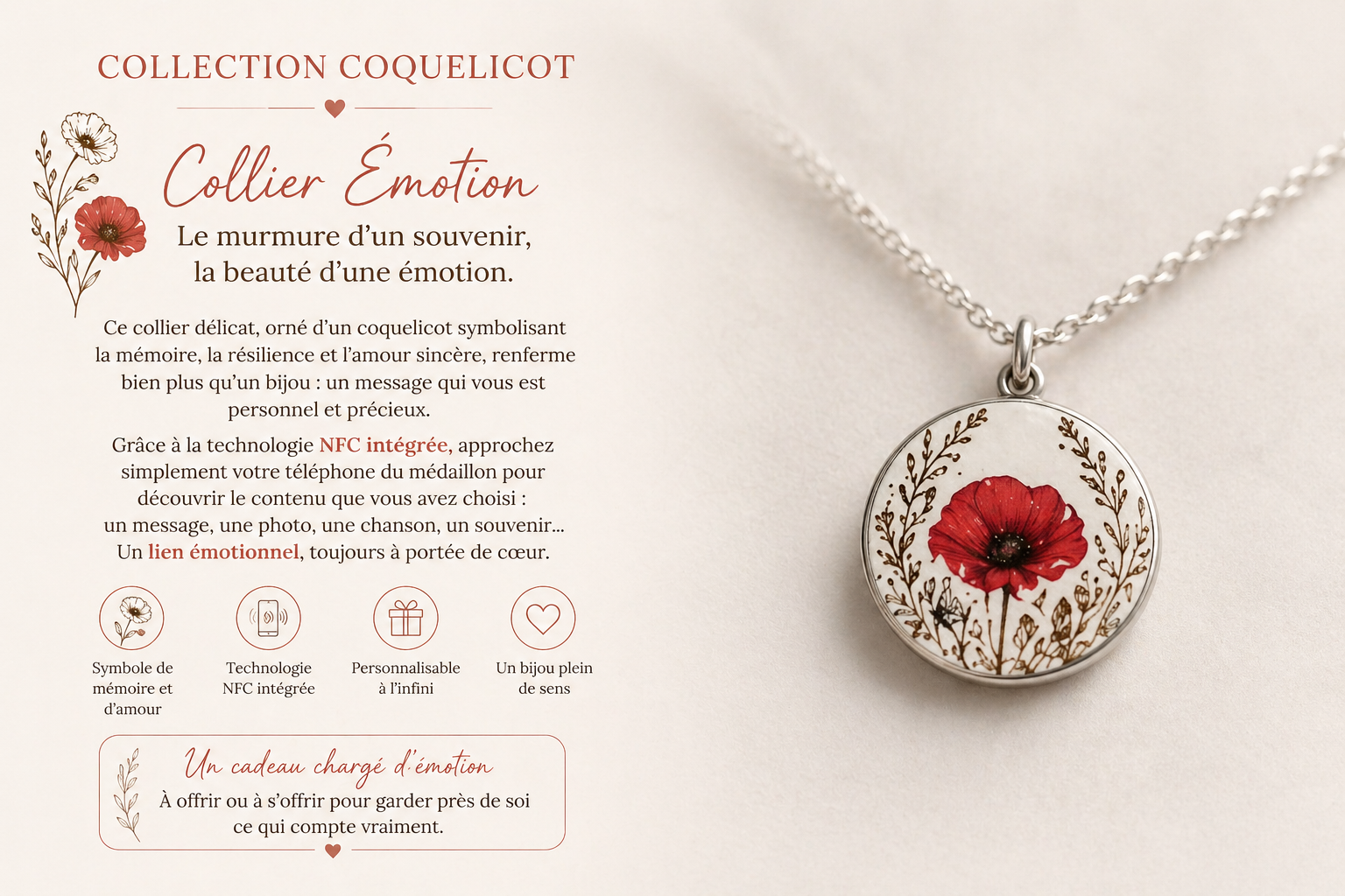 Collier émotion Coquelicot