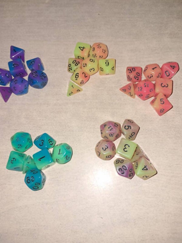 5 sets glow in the dark d&d dice