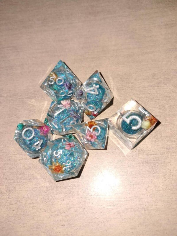 Blue flower liquid core d&d dice