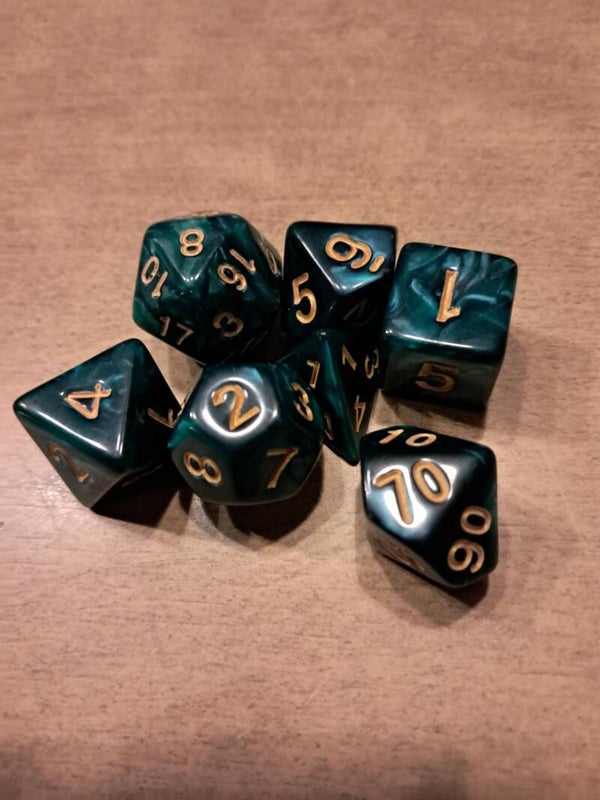 Dark green marbled d&d dice