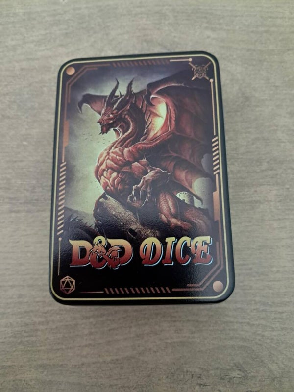D&d tin can with d&d dice