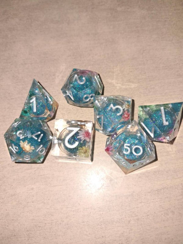 Liquid core d&d dice with flowers
