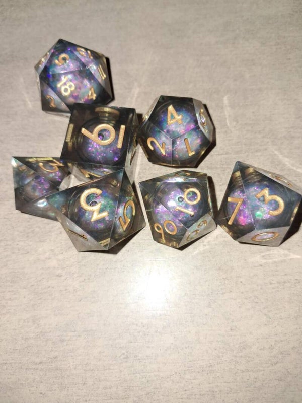 Liquid core green purple d&d dice