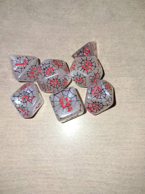 Pearl white black web d&d dice