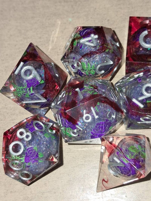 Liquid core purple rose d&d dice
