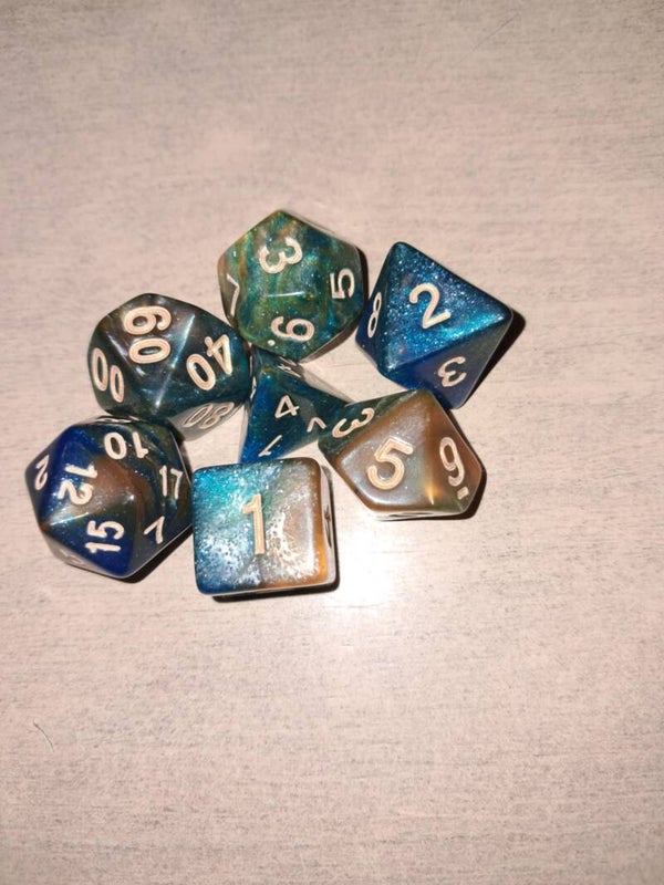 Sparkly d&d dice in many colors