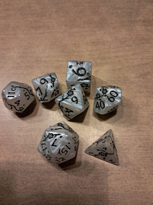 White marbled blossom  d&d dice