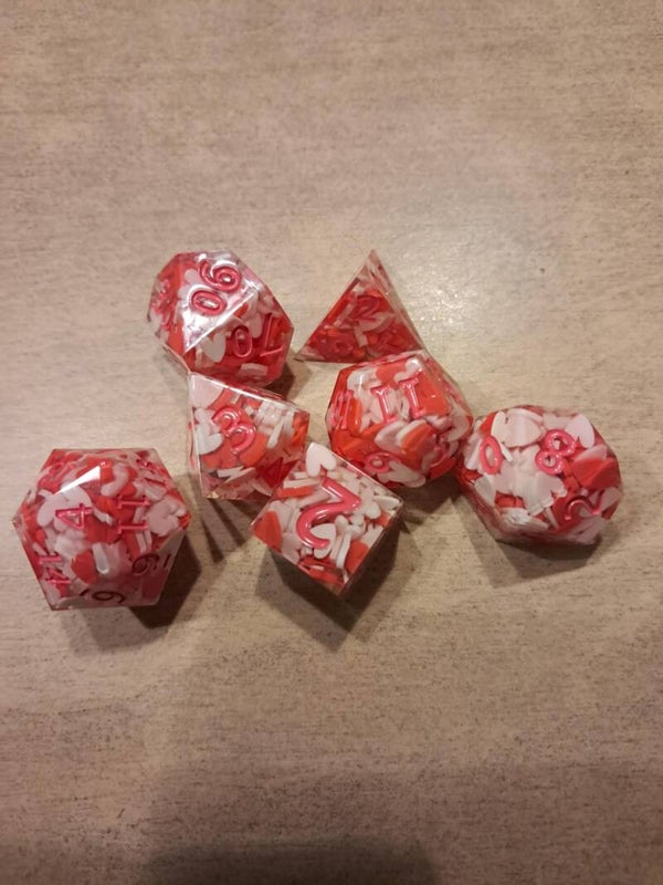 White and red hearts d&d dice