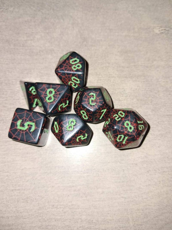 Black red web d&d dice (green nrs)