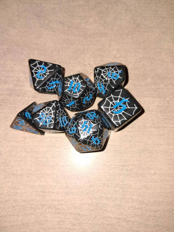 Black silver web d&d dice