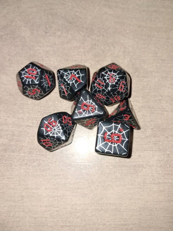 Black silver web d&d dice (red nrs)