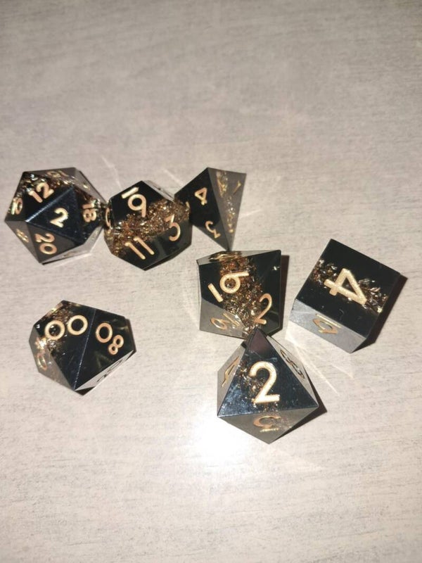 Black Golden spark d&d dice