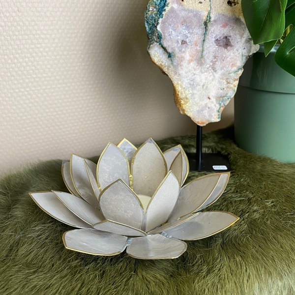 Lotus sfeer waxinelichtje Grijs