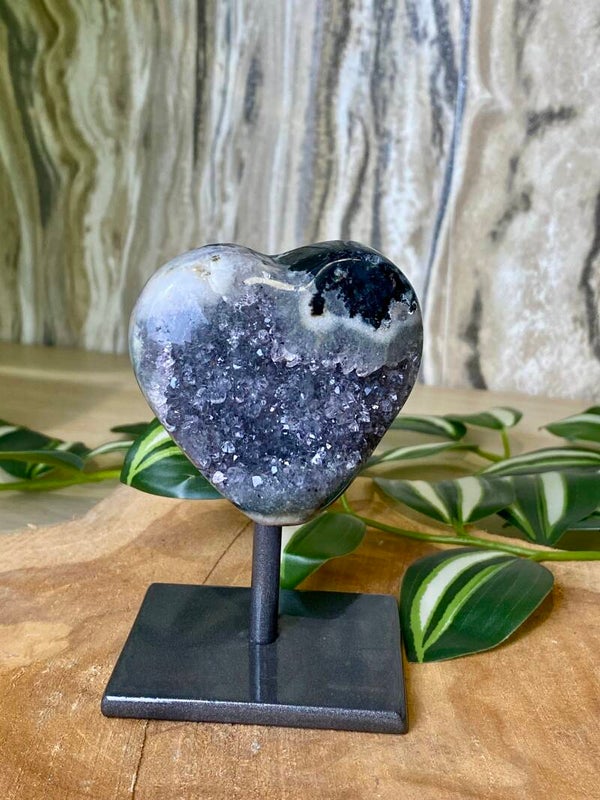 Druzy Amethist jaspis hart op standaard 4