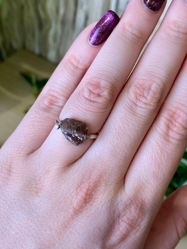 Ring ruw Rookkwarts zilver 17,5