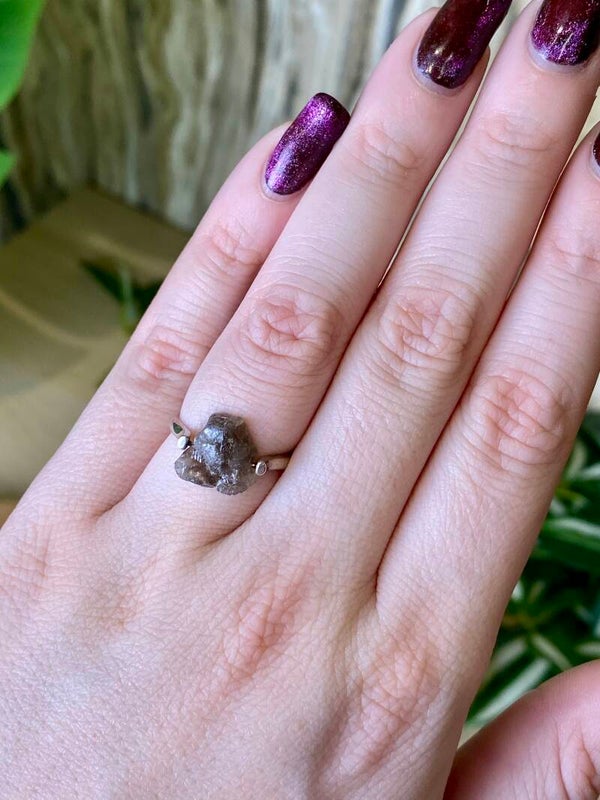 Ring ruw Rookkwarts zilver 18