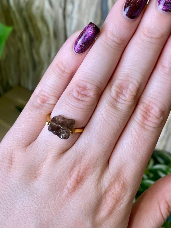 Ring ruw Rookkwarts goud 18-1