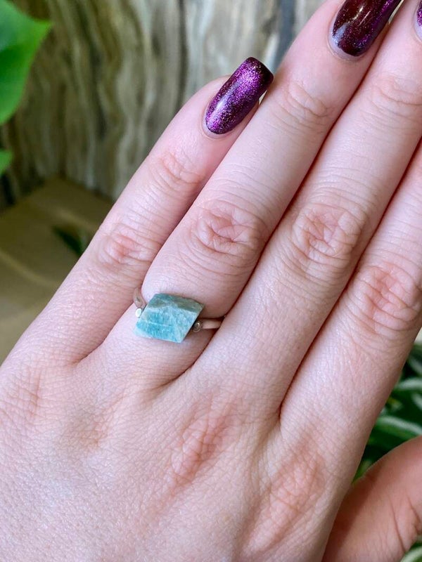 Ring ruw Amazoniet zilver 17,5