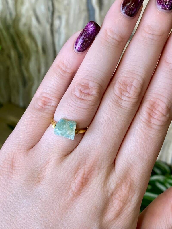 Ring ruw Amazoniet goud 17