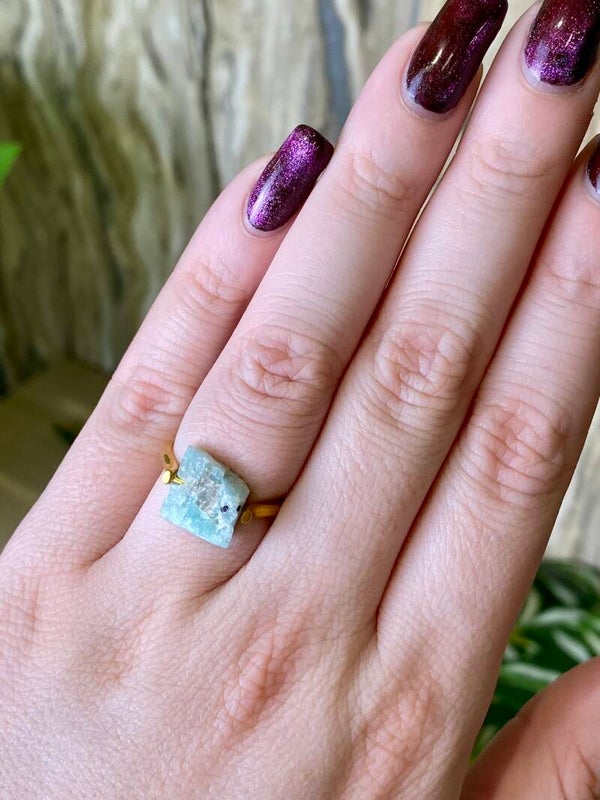 Ring ruw Amazoniet goud 18