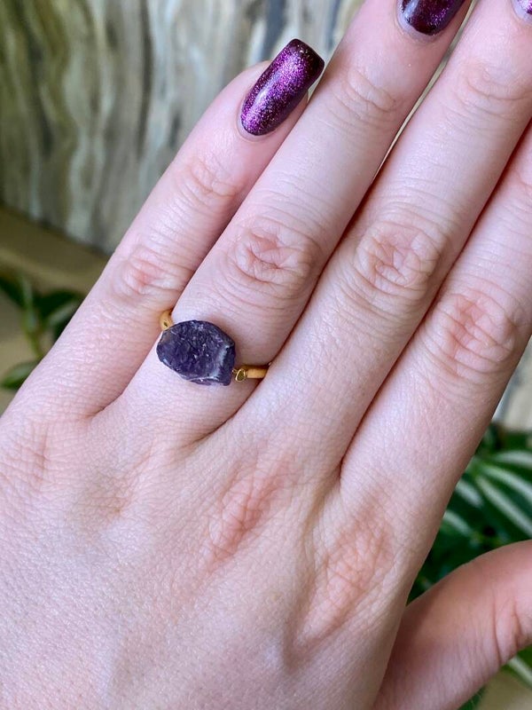 Ring ruw Amethist goud 18