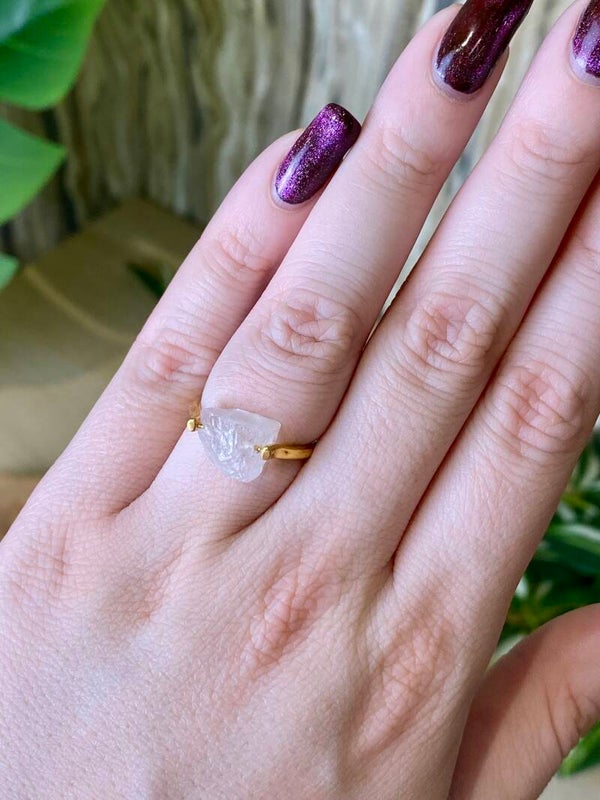 Ring ruw Bergkristal goud 17,5