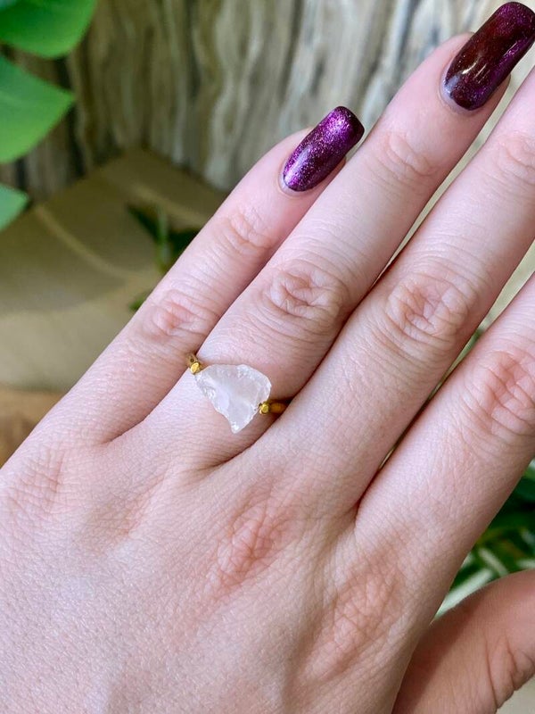 Ring ruw Bergkristal goud 18