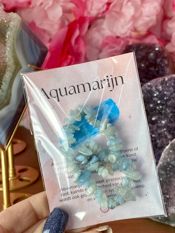 Aquamarijn split armband in verpakking