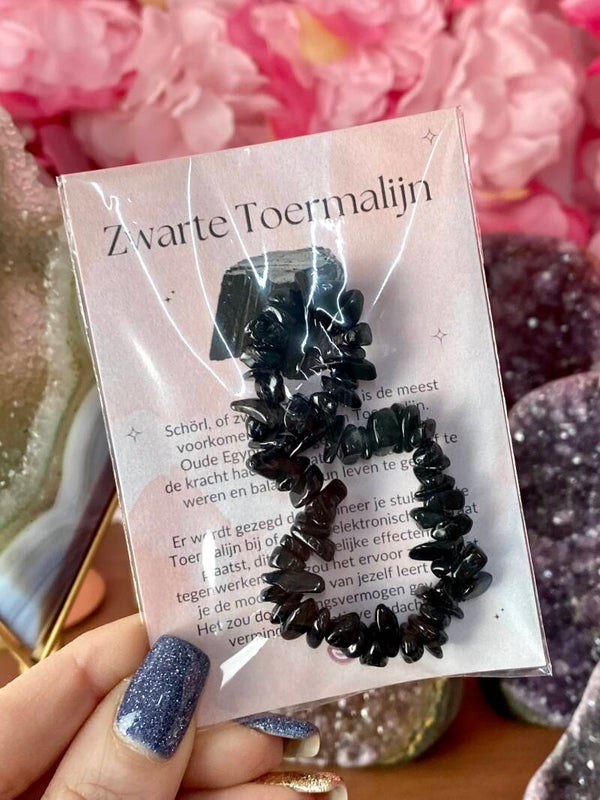 Zwarte toermalijn split armband in verpakking