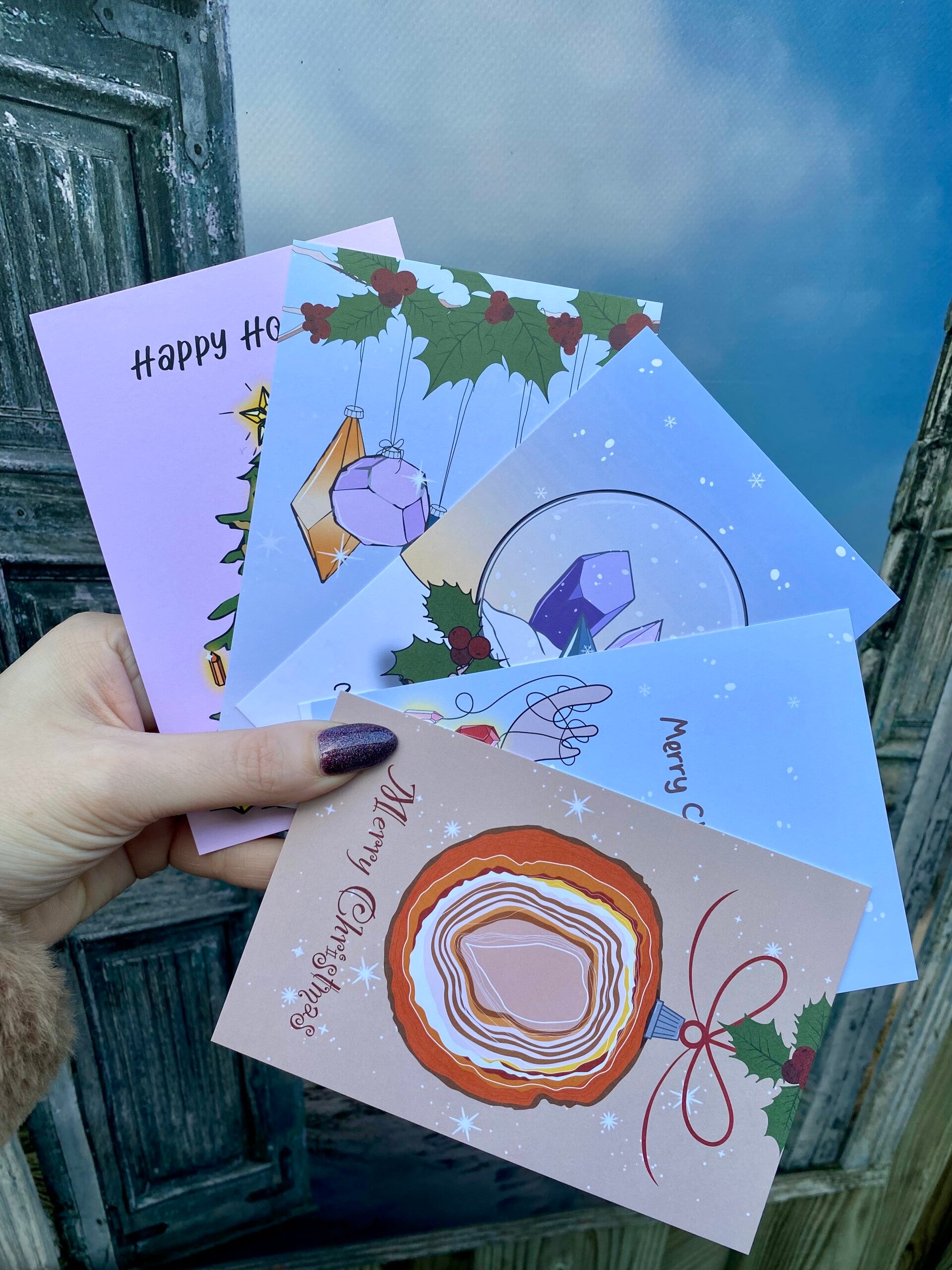 Edelsteen kerstkaarten set 5