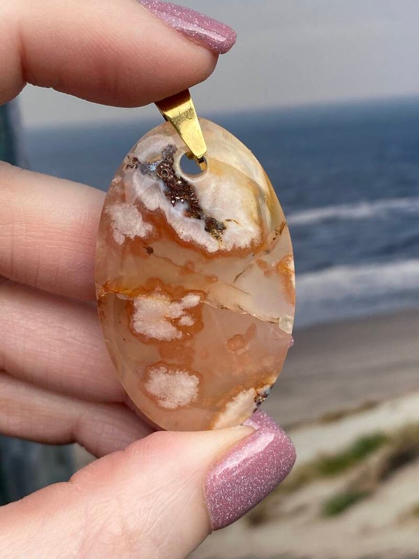 Bloem agaat ketting hanger 1 goud