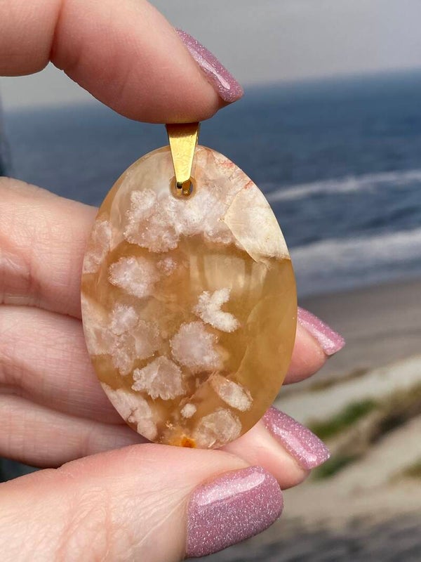 Bloem agaat ketting hanger 2 goud