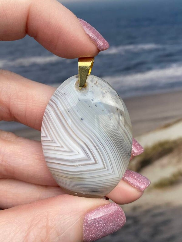 Agaat ketting hanger 3 goud