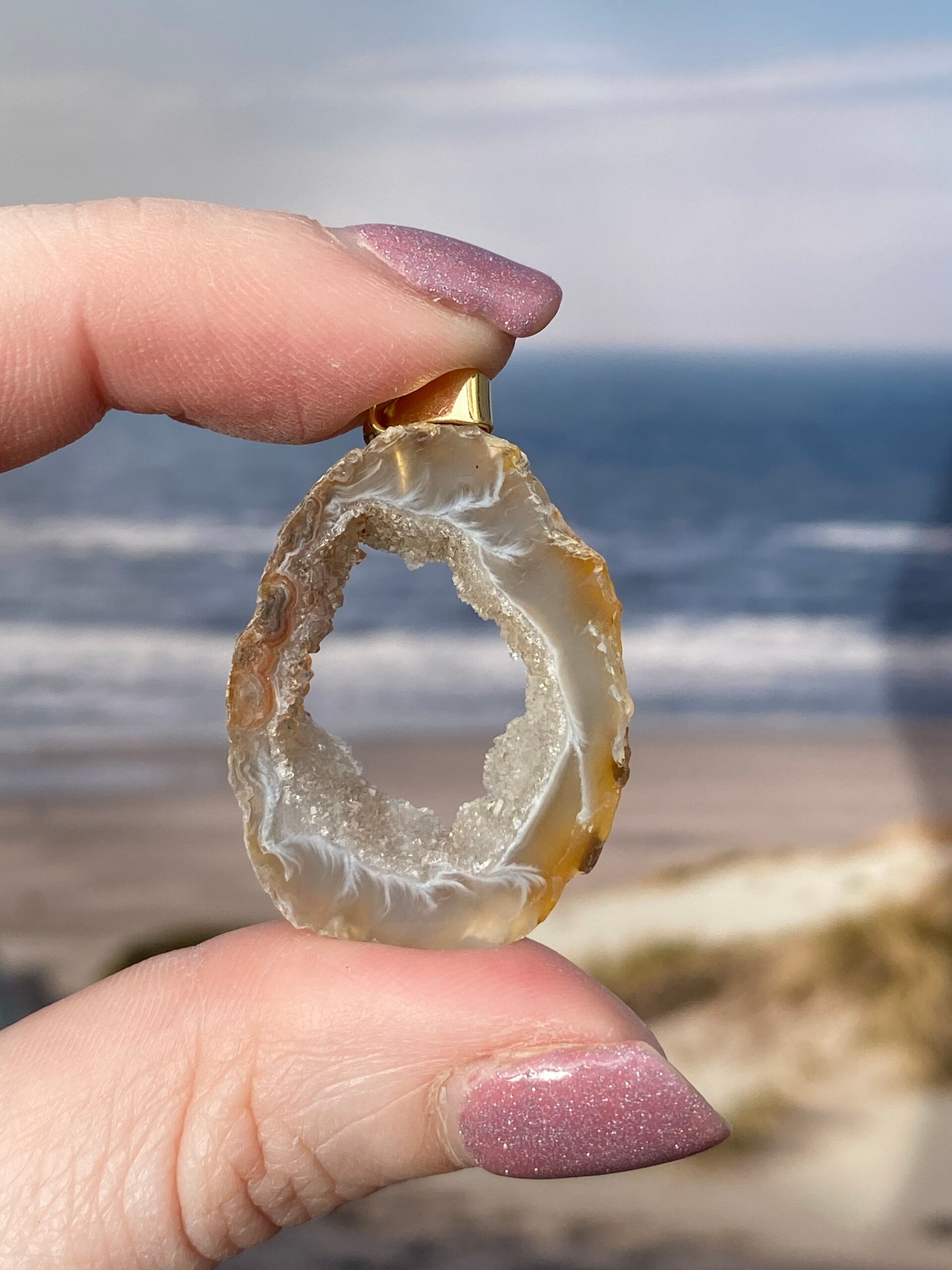 Agaat Geode ketting hanger goud 3