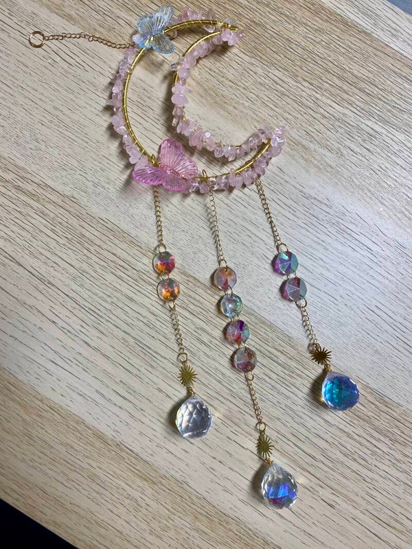 Wind hanger rozenkwarts maan