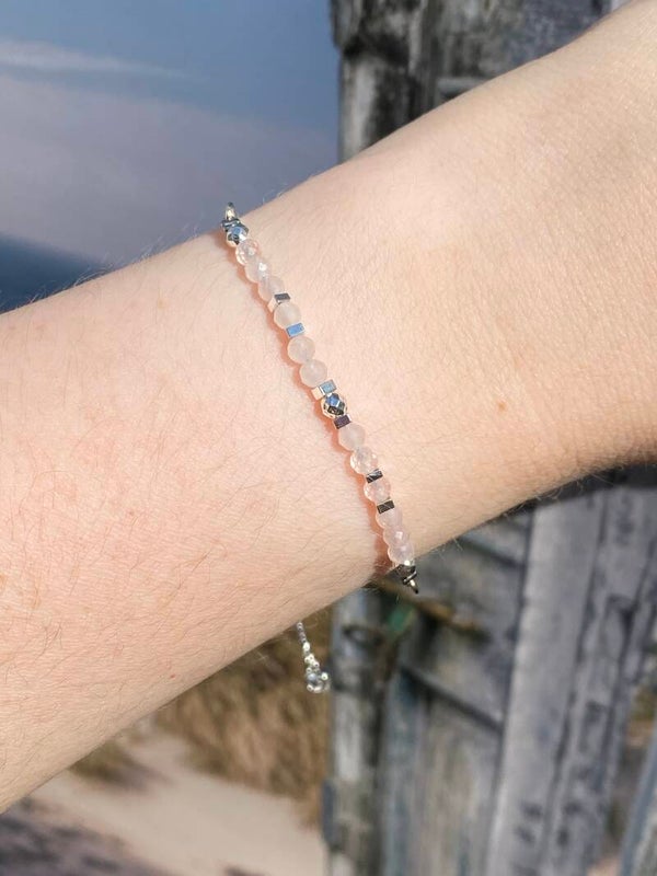 Rozenkwarts armband zilver