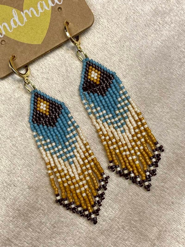 Miyuki franje oorbellen blauw bruin