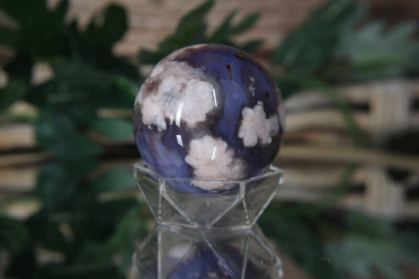 Blue flower agaat bol #0699