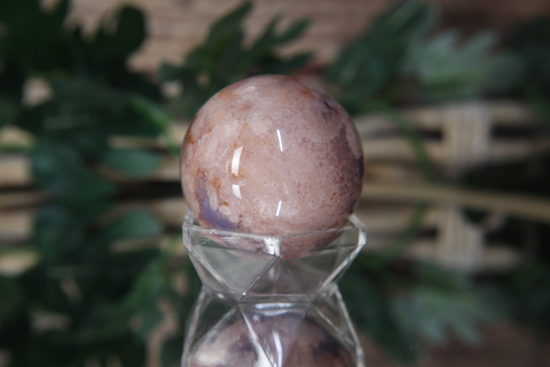 Blue flower agaat bol #0702