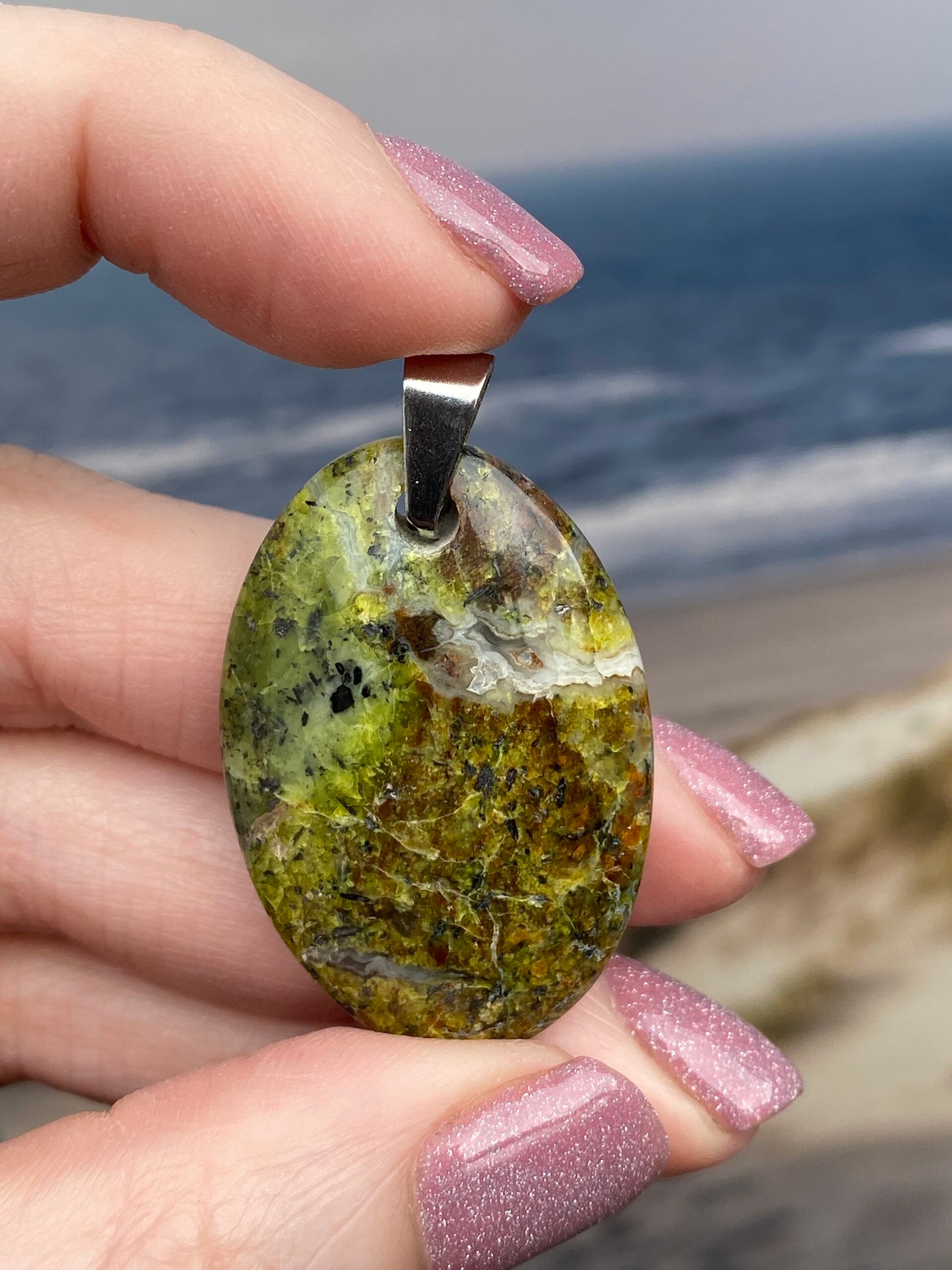 Groene opaal ketting hanger 1 zilver