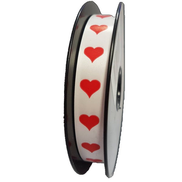 735319 Lint harten 19mm x 100yard wit met rode harten