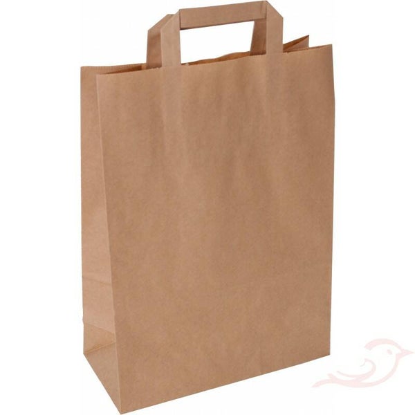 Tas papier bruin BIO plat handvat  45+17x47cm - ds 150st 278445 (va €0,23 p/st)
