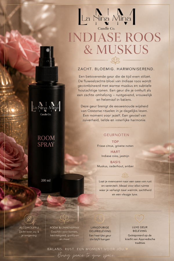 200ml roomspray Indiase roos & musk