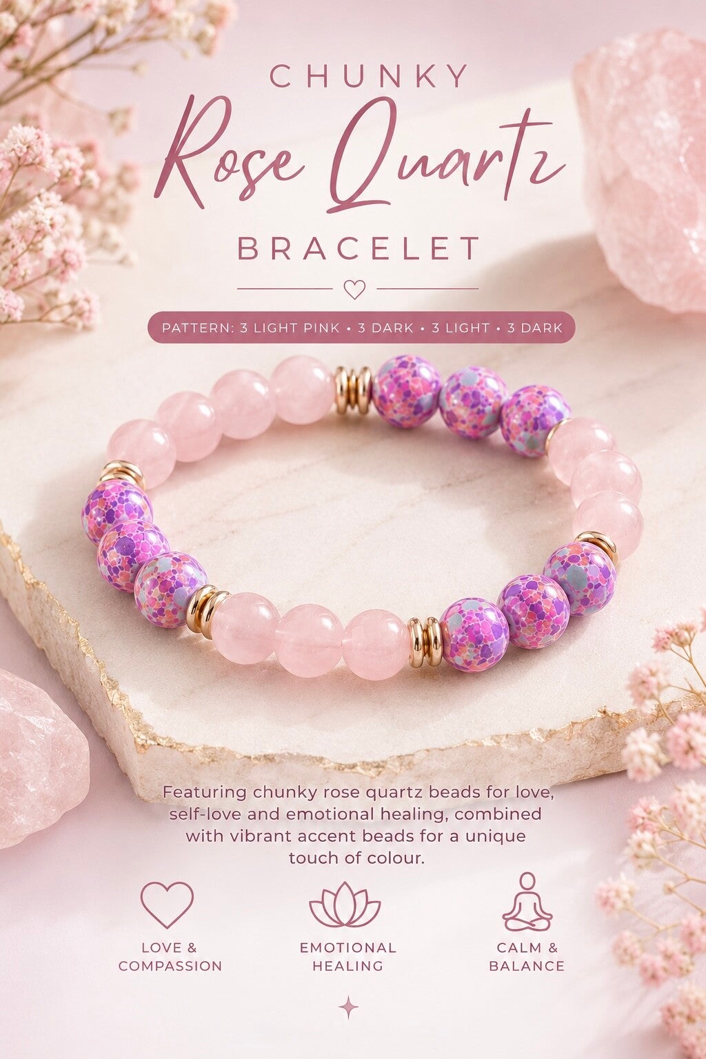 Chunky rose quartz bracelet