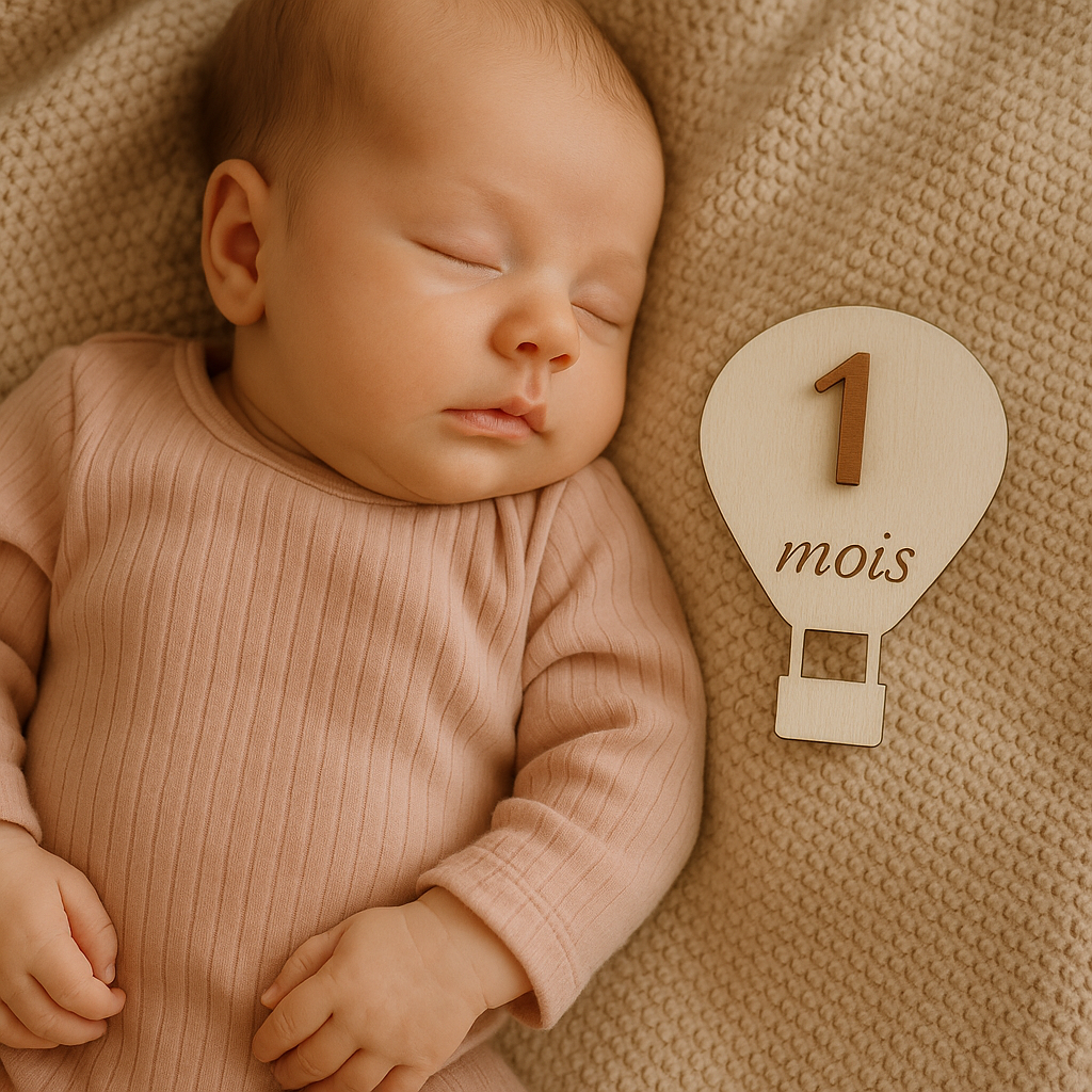 Carte Étapes Mensuelles en Bois – Montgolfières Bébé (1 à 12 mois)