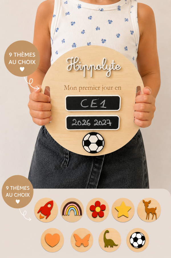 Plaque “Ma première rentrée” personnalisée en bois – Réutilisable année après année